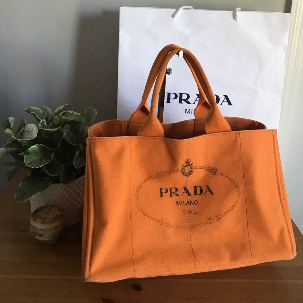 🛍 Authentic Prada Orange Canapa Travel